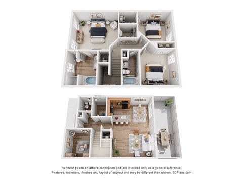 Floor plan for 3 beds, 2.5 baths, 1728 sqft